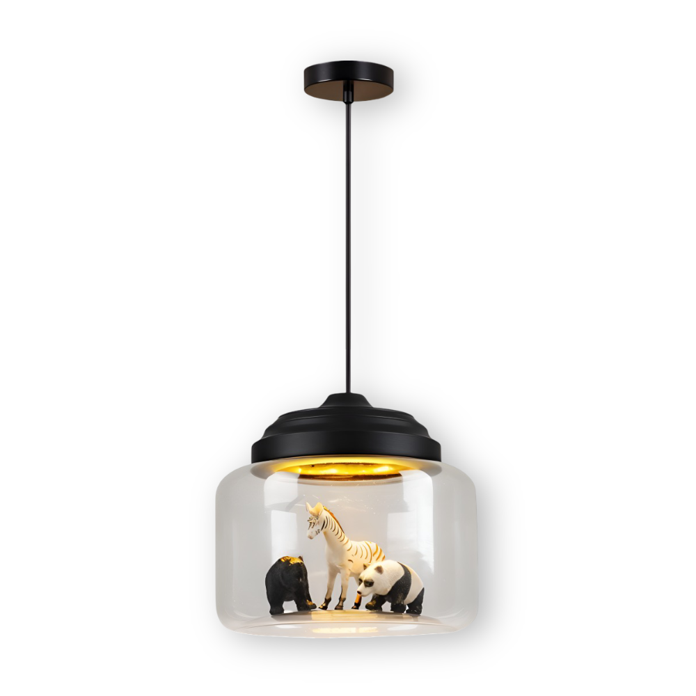 Børne pendel lampe i glas med nordiske dyremotiver