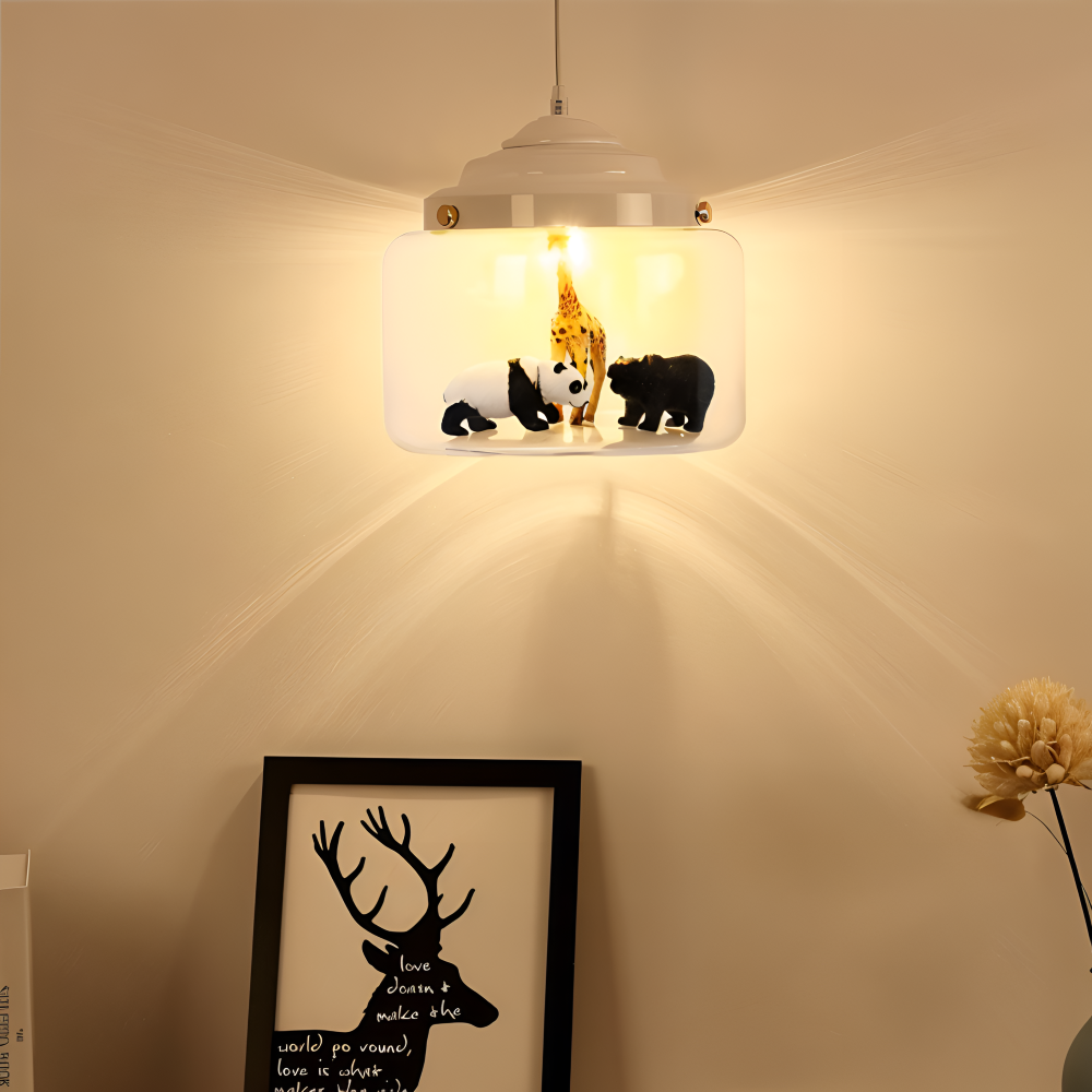 Børne pendel lampe i glas med nordiske dyremotiver