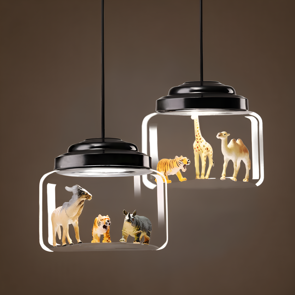 Børne pendel lampe i glas med nordiske dyremotiver
