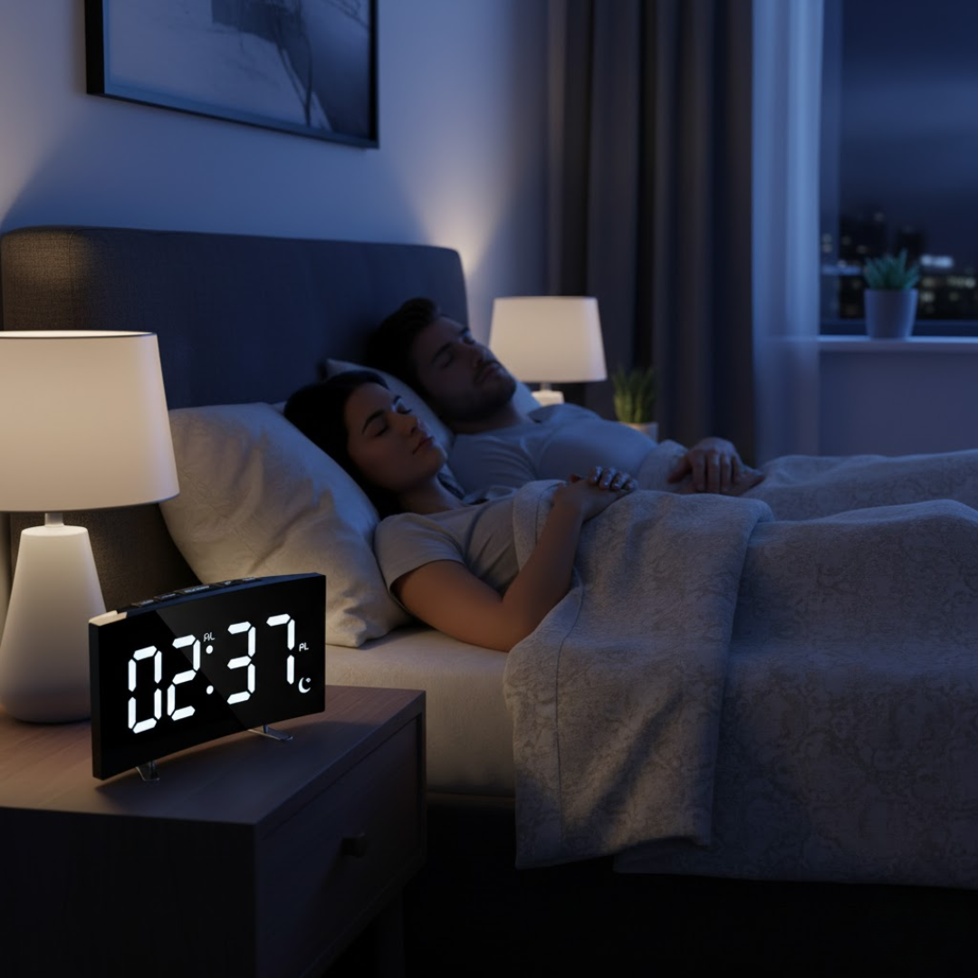 Digitalt vækkeur med buet LED-display